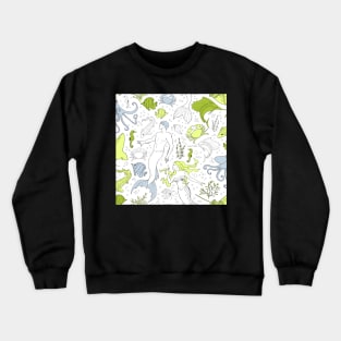 under the sea - white green seamless pattern Crewneck Sweatshirt